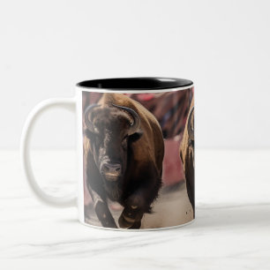 Rennen van de stieren tweekleurige koffiemok