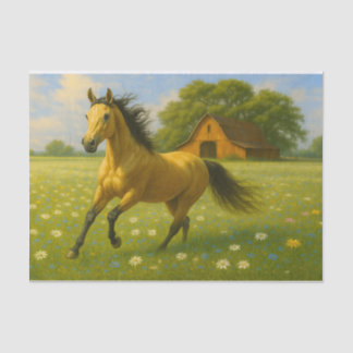 Rennend Paard in Boerderij Weiland Decoupage Papie Tissuepapier