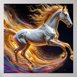 Rennend Paard met Gouden Golvende Manen Poster