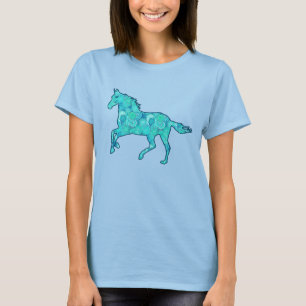 Rennend Paard Silhouet, Turquoise en Aqua T-shirt