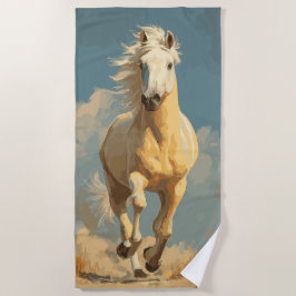 Rennend Paard Vintage Illustratie in Warme Tinten Strandlaken