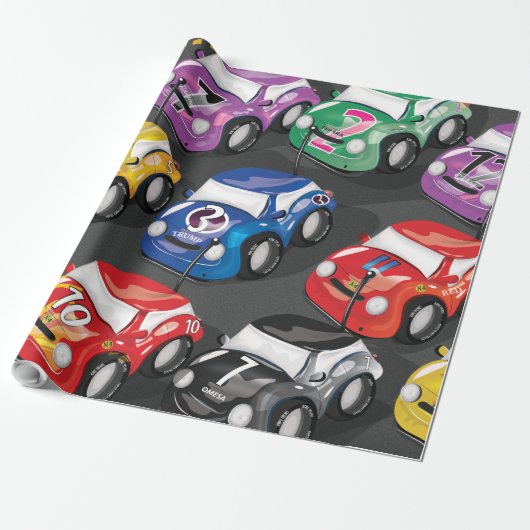 Rennende Auto's Wegrace Cadeaupapier (Uitgerold)