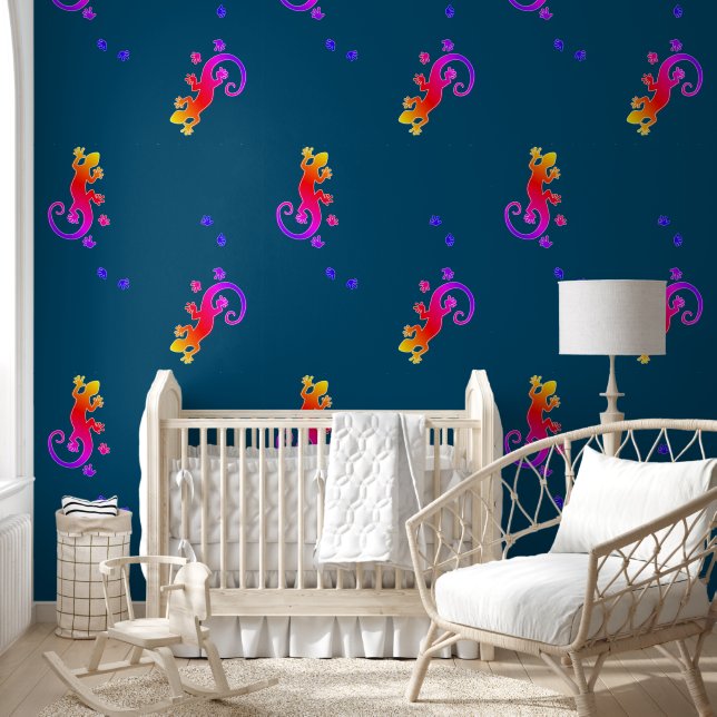 Rennende gekko - diersilhouet 1a behang (Kinderen)