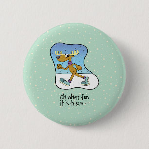 Rennende Oefening Rendier Kerstmis Ronde Button 5,7 Cm