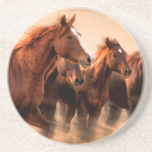 Rennende paarden, vage contouren en wapperende man zandsteen onderzetter