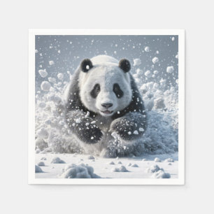 Rennende panda in de sneeuw servet