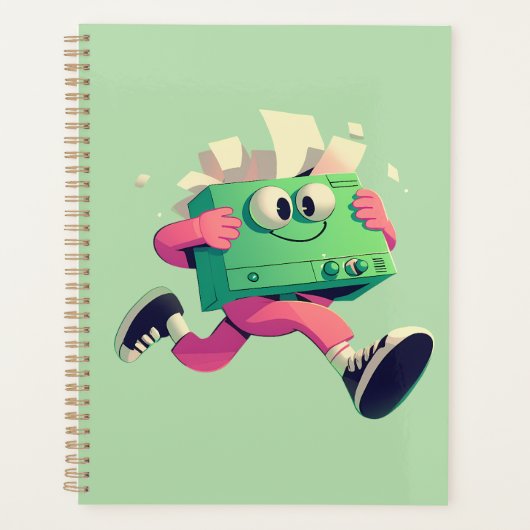 Rennende printer met vliegende papieren – Tech hum Planner (Voorkant)