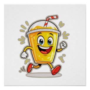 **Rennende Sapbeker Cartoon – Leuke Straatdrank Ch Perfect Poster