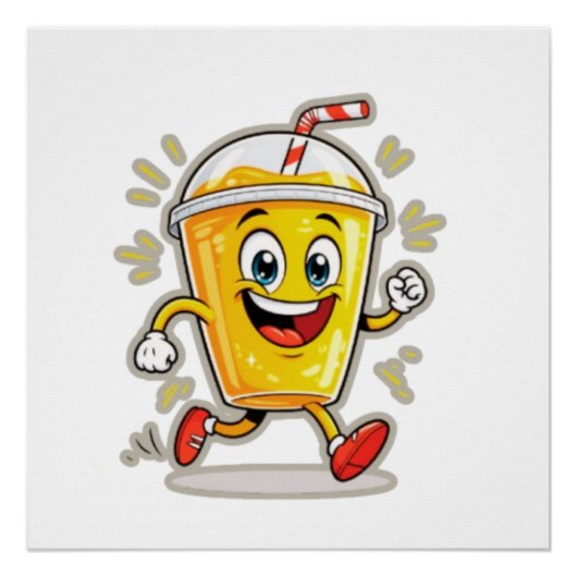 **Rennende Sapbeker Cartoon – Leuke Straatdrank Ch Perfect Poster (Voorkant)