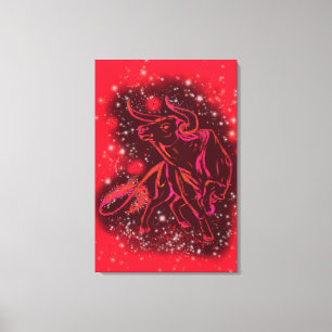 Rennende Stier Bij Rode Sterrennacht Canvasprint Canvas Afdruk