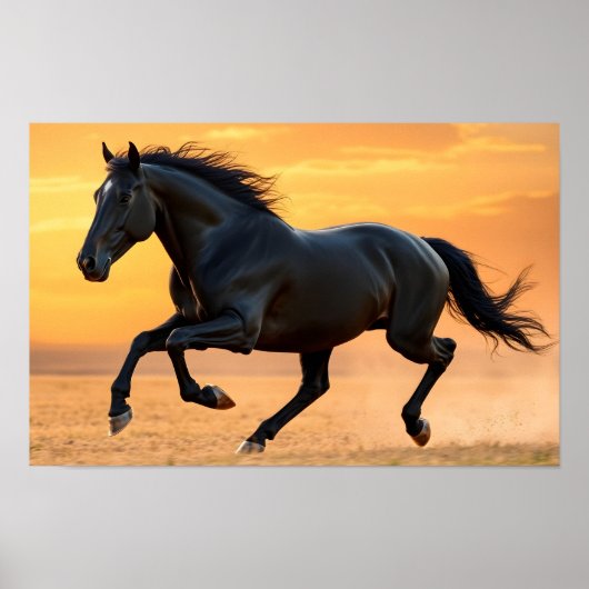 Rennende Zwarte Stalpaard Poster (Voorkant)