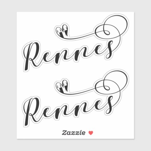 Rennes Flag in Heart, Roazhon, Breton Sticker (Vel)