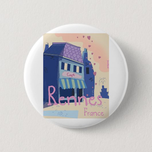 Rennes Frankrijk vintage cartoon Ronde Button 5,7 Cm (Voorkant)