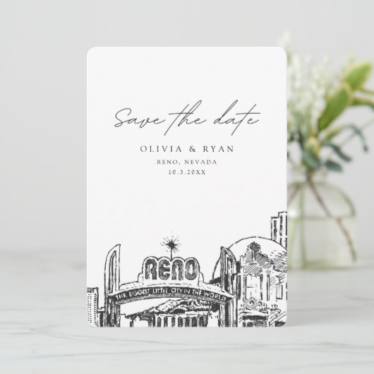 Reno Bruiloft Bewaar de Datum Binnenlandse Bruilof Kaart (Staand voorkant)