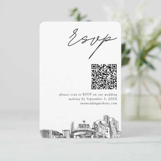 Reno Bruiloft RSVP QR Code Kleine Behuizing Kaart (Staand voorkant)
