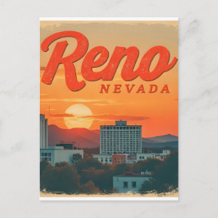Reno City Nevada vintage zonsondergang skyline Briefkaart