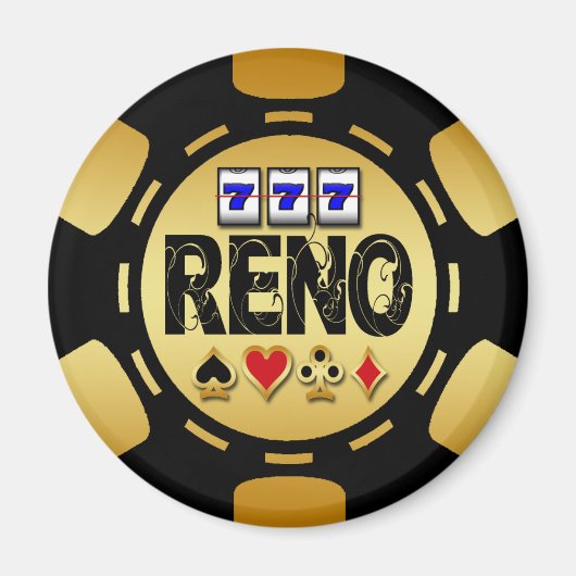 RENO GOUDEN EN ZWARTE POKER CHIP MAGNEET (Voorkant)