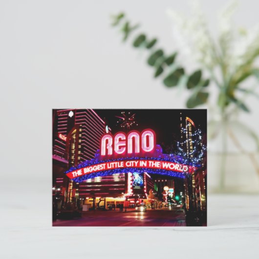 Reno, Nevada bij het Briefkaart van 's nachts (Staand voorkant)