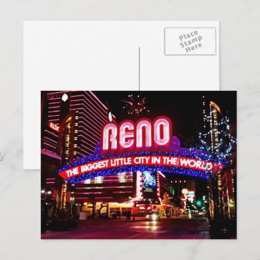Reno, Nevada bij het Briefkaart van 's nachts (Voorkant / Achterkant)