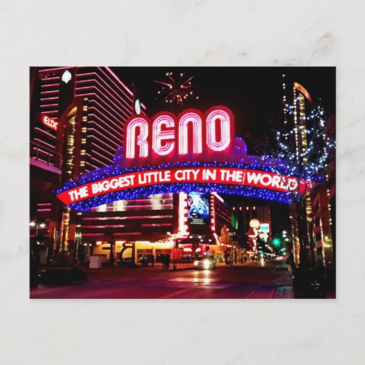 Reno, Nevada bij het Briefkaart van 's nachts (Voorkant)