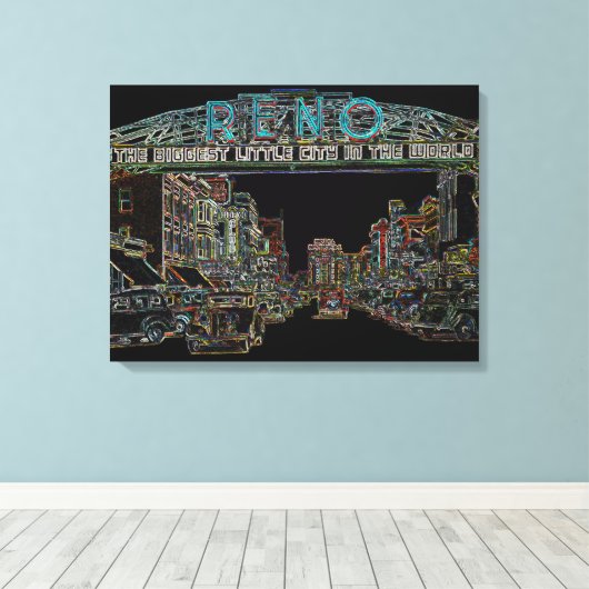 RENO NEVADA COLORFUL Neon Art Canvas Afdruk (Insitu (Houten vloer))