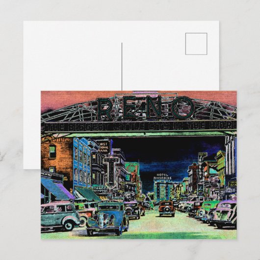 RENO NEVADA  COLORFUL WATERVERF ART. BRIEFKAART (Voorkant / Achterkant)