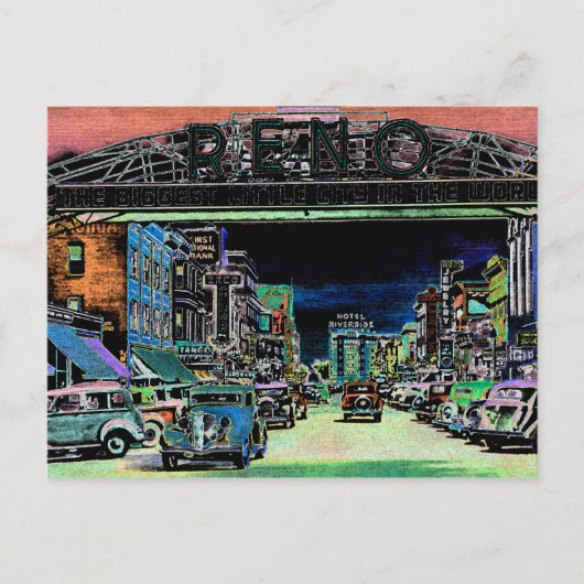 RENO NEVADA  COLORFUL WATERVERF ART. BRIEFKAART (Voorkant)