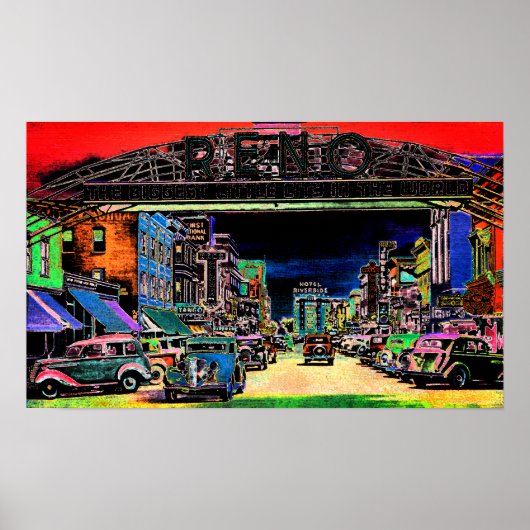 RENO NEVADA COLORFUL WATERVERF ART. POSTER (Voorkant)