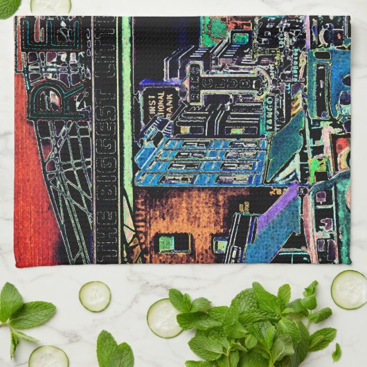 RENO NEVADA COLORFUL WATERVERF ART. THEEDOEK (Gevouwen)