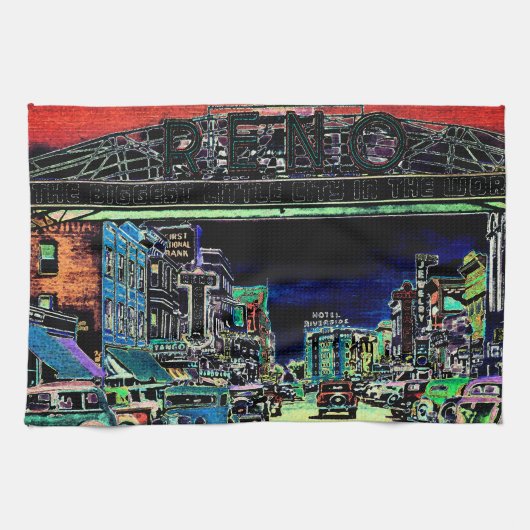 RENO NEVADA  COLORFUL WATERVERF ART. THEEDOEK (Horizontaal)