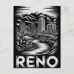Reno Nevada Silhouette Zwart Wit Houtsnede Feestdagenkaart