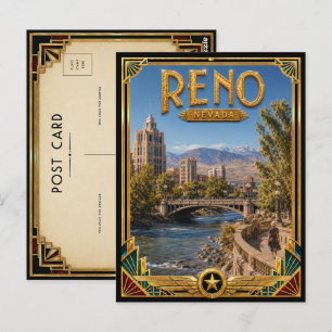 Reno Nevada Vintage Art Deco Gouden Tijdperk Briefkaart