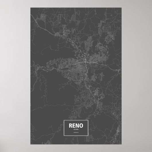 Reno, Nevada (wit op zwart) Poster (Voorkant)