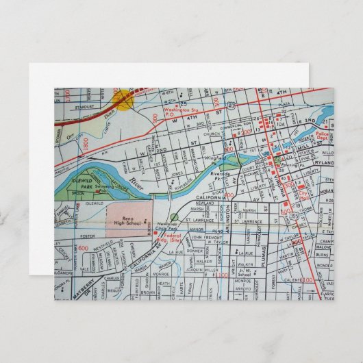 RENO, NV  Map Briefkaart (Voorkant / Achterkant)