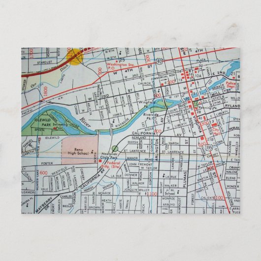 RENO, NV  Map Briefkaart (Voorkant)
