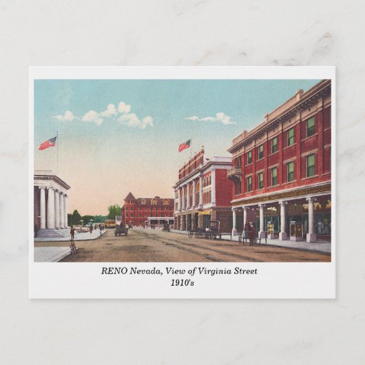 Reno NV, Virginia Street Uitzicht 1910s Briefkaart (Voorkant)