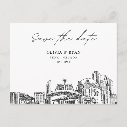 Reno Save the Date Briefkaart Elegante bruiloft (Voorkant)