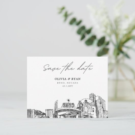 Reno Save the Date Briefkaart Elegante bruiloft (Staand voorkant)