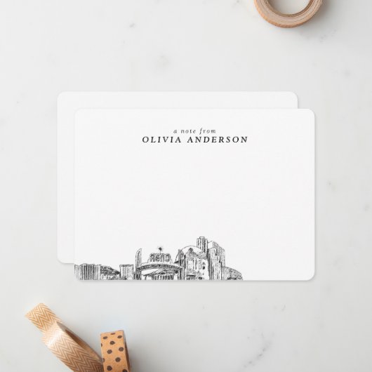 Reno skyline schets gepersonaliseerde moderne noti notitiekaartje (Voorkant / Achterkant in situ)