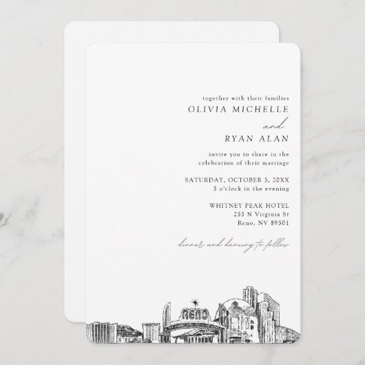 Reno Wedding Custom Skyline schets uitnodiging (Voorkant / Achterkant)