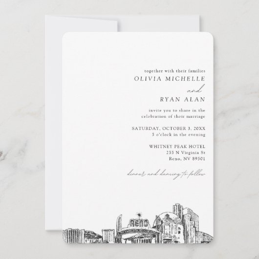 Reno Wedding Custom Skyline schets uitnodiging (Voorkant)