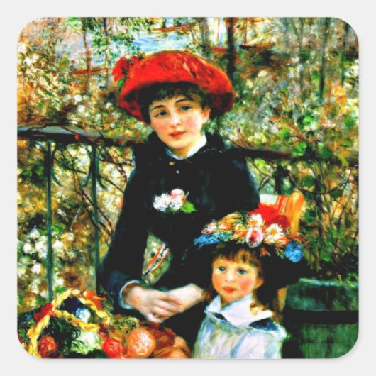 Renoir art: Twee zussen op de Terrace Vierkante Sticker (Voorkant)