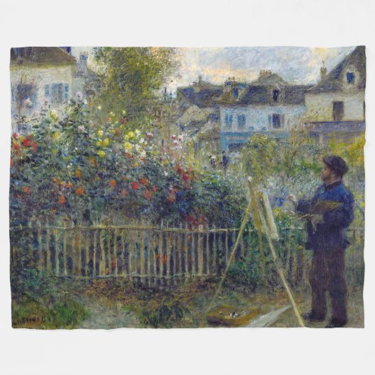 Renoir - Claude Monet Schilderen in zijn Tuin Fleece Deken (Voorkant (Horizontaal))