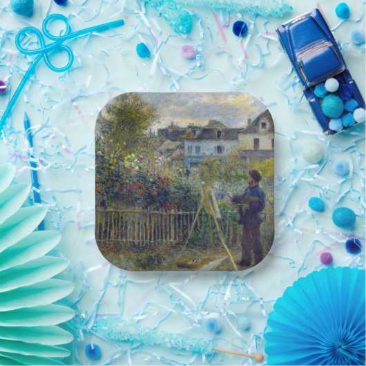 Renoir - Claude Monet Schilderen in zijn Tuin Papieren Bordje (Feest)