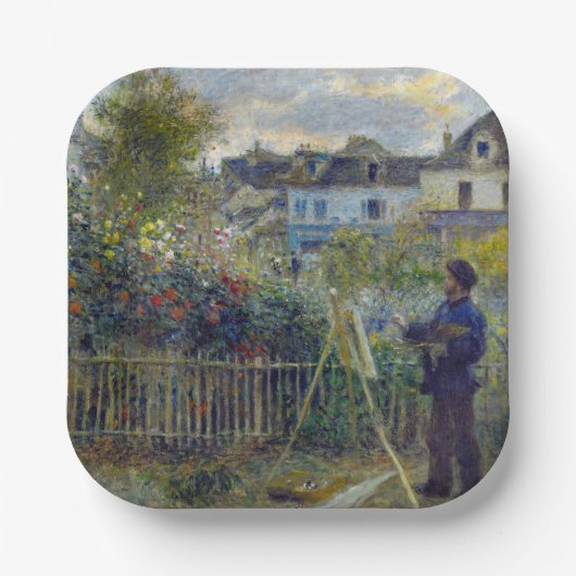Renoir - Claude Monet Schilderen in zijn Tuin Papieren Bordje (Voorkant)
