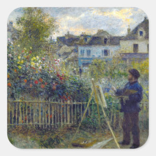 Renoir - Claude Monet Schilderend in zijn Tuin Vierkante Sticker