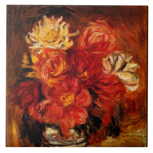 Renoir - Dahlias, fine art painting, Tegeltje (Voorkant)