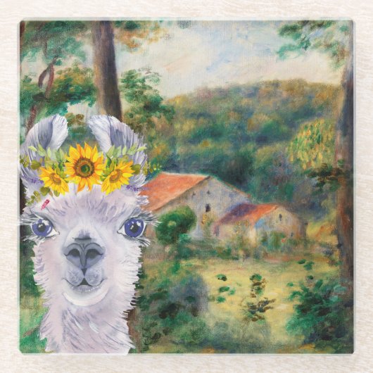 Renoir Environs of Briey en de Fancy Llama Glazen Onderzetter (Voorkant)