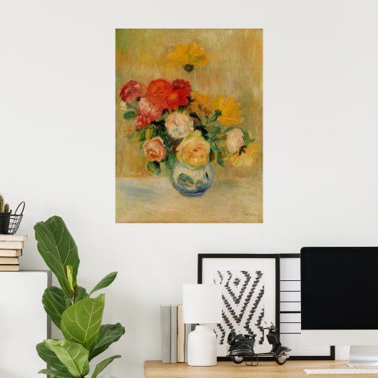 Renoir is een Vase van Rozen en Dahlias Poster (Thuiskantoor)