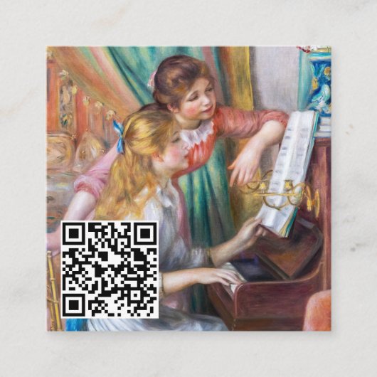Renoir - Jonge meisjes bij de Piano - QR-code Vierkante Visitekaartje (Voorkant)